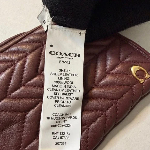 Coach Womens Burgundy Chevron Sheep Leather Wool Lined Tech Gloves F75542 SZ 8